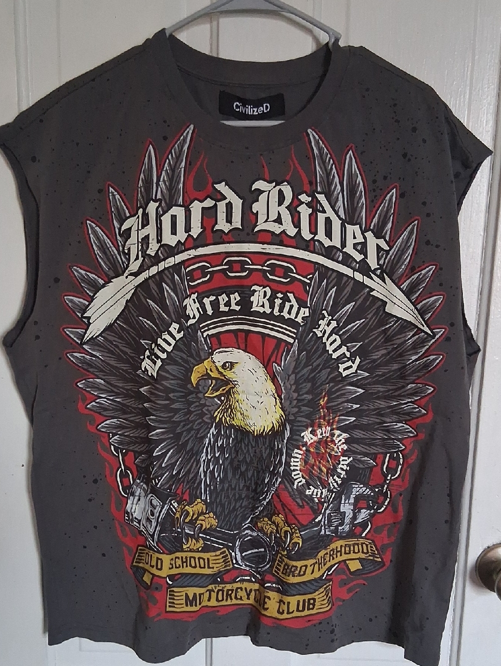 Hard Rider Eagle Graphic Muscle Tee - Gray with Red & Black